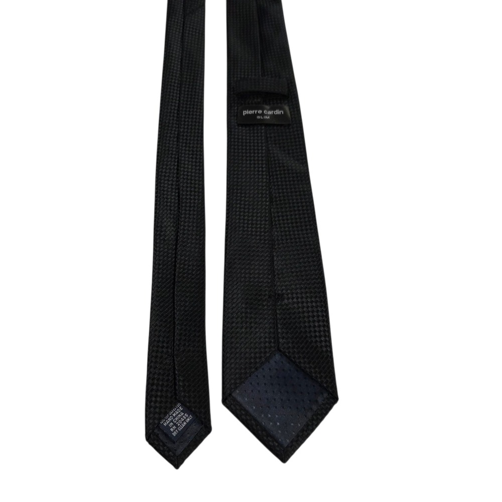 Pierre Cardin Mens Necktie Black Textured Polyester Pattern Slim Designer‎ Work - Picture 4 of 10